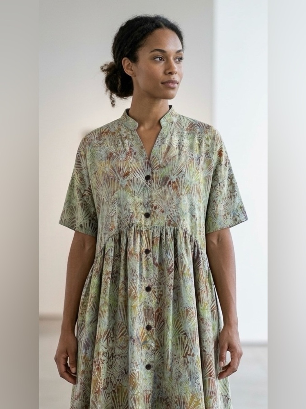 Go Fish Clothing Spring Summer Tunic Dress Batik Shell Print XL High Low Hemline